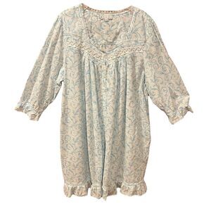 Eileen West Cotton Lawn Nightgown Pockets Knee Length 3/4 Sleeves 2XL Cottage